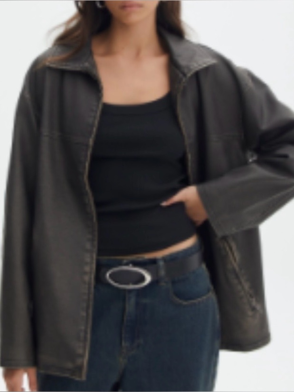 Glassons Washed Faux Leather Drop Shoulder Oversized Jacket in Worn Black
